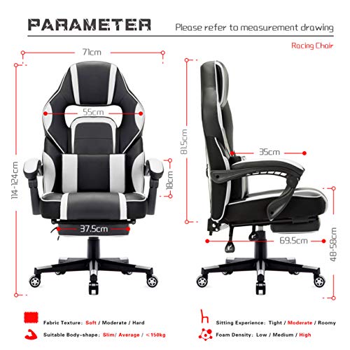 IntimaTe WM Heart Silla Gaming Silla Ergonómica para Gamers Oficina Silla con Reposapiés Plegable, Cojín Lumbar Comfortable para Trabajo y Siesta, Carga Máxima 150kg (Blanco)