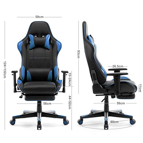 IntimaTe WM Heart Silla Gaming, Silla Gamer con Reposapiés Silla Escritorio Giratoria Altura Ajustable Respaldo Inclinable hasta 135 ° PU (Azul)