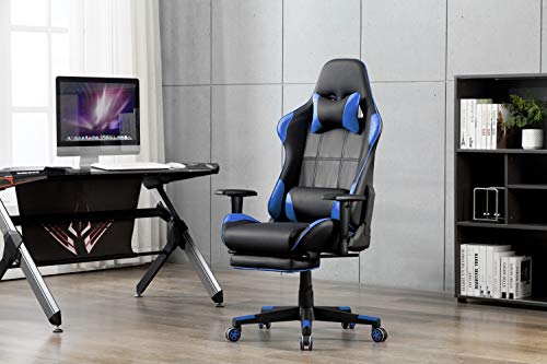 IntimaTe WM Heart Silla Gaming, Silla Gamer con Reposapiés Silla Escritorio Giratoria Altura Ajustable Respaldo Inclinable hasta 135 ° PU (Azul)