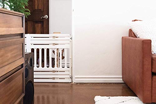 Iris Ohyama, Puerta de Seguridad para Mascotas con Ajuste a presión, Extensible de 61 a 100 cm, Cierre Manual, 2 Almohadillas a Cada Lado, para Perro - Pet Barrier PBR-600 - Blanco