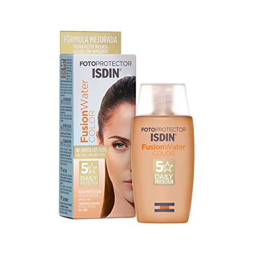 ISDIN Fotoprotector Fusion Water Color Spf 50, Protector Solar Facial de Fase Acuosa con Color Para Uso Diario, Cobertura Natural, Estándar, 50 Mililitros