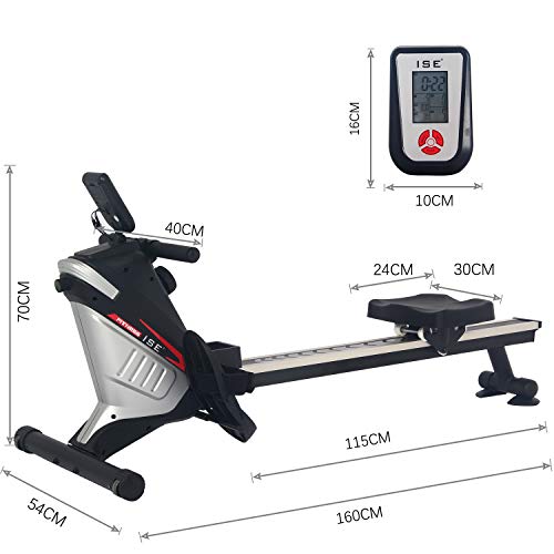 ISE Máquina de Remo Plegable para Casa, Silenciosa, Freno Magnético, 8 Niveles de Resistencia, Fuerza de Tracción máx de 15KG, Corredera de Aluminio, Nuevo Diseño Interno, SY-1750