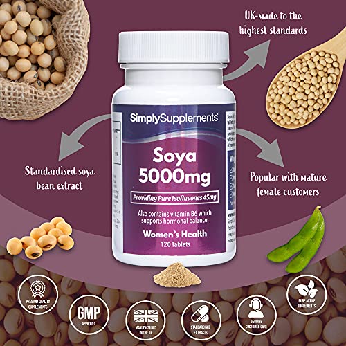 Isoflavonas de soja 5000mg - ¡Bote para 4 meses! - Apto para veganos - 120 Comprimidos - SimplySupplements