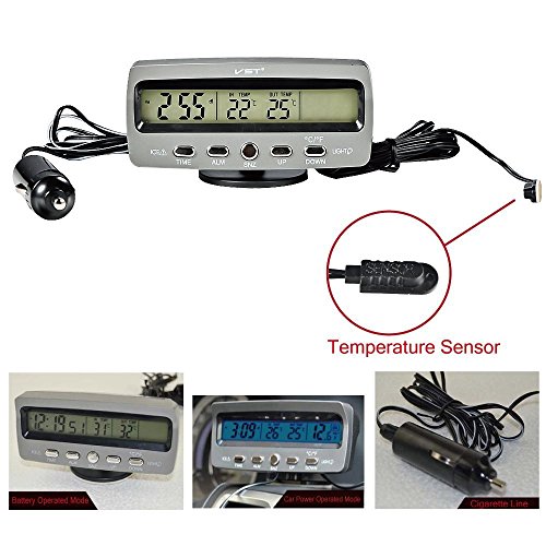 Itian LCD Automoción Electrónico Relojes, Interior del Coche y Termómetro Exterior, Monitorización de Voltaje, Despertador, Multifuncional Mesa