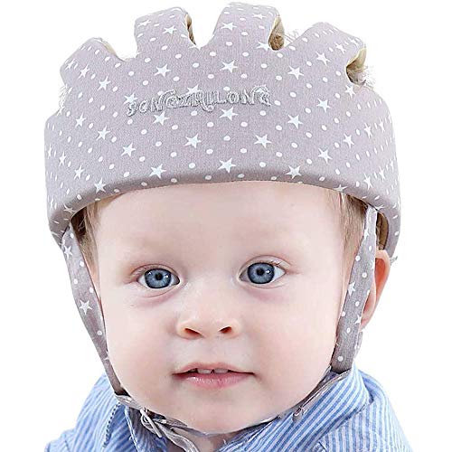 IULONEE Casco de protección para bebé, gorra protectora para cabeza de bebé, gorra de algodón ajustable(Gris nieve)