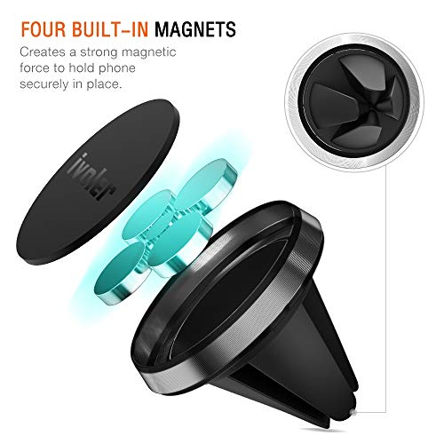 ivoler 2 Pack Soporte Móvil Coche, Iman Coche Móvil para Rejilla del Aire, 360°Rotación, Soporte Magnético para Smartphone, los télefonos móviles y Dispositivo GPS, Negro