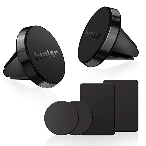 ivoler 2 Pack Soporte Móvil Coche, Iman Coche Móvil para Rejilla del Aire, 360°Rotación, Soporte Magnético para Smartphone, los télefonos móviles y Dispositivo GPS, Negro