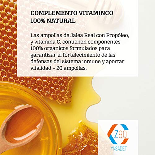 Jalea Real Con Propoleo 20 Viales| Jalea Real Adultos| Vitaminas para tus Defensas| Jalea Real+ Vitamina C+ Vitamina E+ Zinc| Más Energía y Vitalidad| Z90