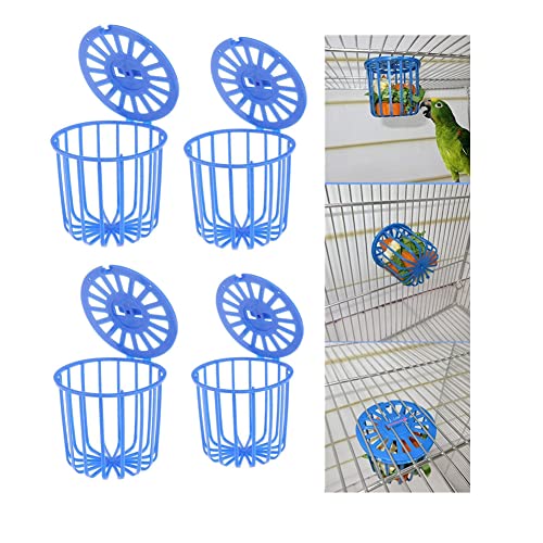 Jenny Watson 4pcs plástico pájaro loro alimentador jaula fruta vegetal titular jaula colgante cesta contenedor mascota pájaro alimento titular jaula accesorios