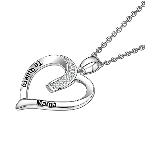 JEWUNIK Collar Mujer Plata de Ley 925 Grabado Colgante Corazón Amor con Cadena Mamá Abuela Regalo Original