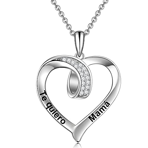 JEWUNIK Collar Mujer Plata de Ley 925 Grabado Colgante Corazón Amor con Cadena Mamá Abuela Regalo Original