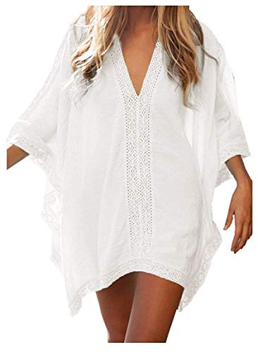 JFAN Camisa Suelto de Bikini Mujer Ropa de Baño Playa Traje de Baño Vestido de Bikini Camisolas y Pareos（Blanco，Talla única）