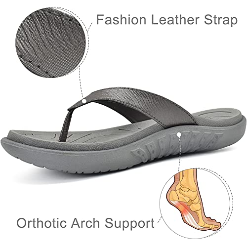 jiajiale Chanclas Mujer Moda Ortopedicas Comodas Piel Tela Sandalias de Dedo Verano Cool Playa Piscina Flip Flop Ligera Abierta Chancletas Antideslizante Goma Suela Gris EU40