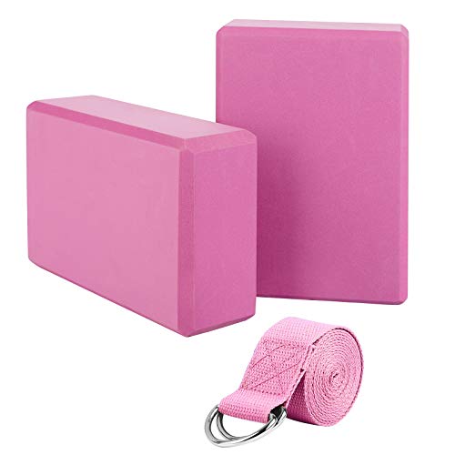 JIM'S STORE Bloque de Espuma+Correa,Bloque de Yoga Ejercico EVA de Alta Densidad para Mejorar Fuerza y Flexibilidad Yoga Pilates Amantes(Rosa)