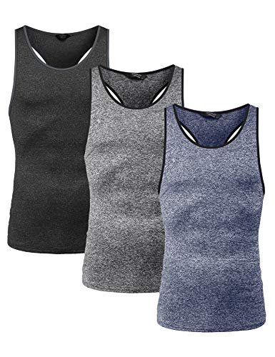 JINIDU - Pack de 3 Camisetas sin Mangas para Gimnasio para Hombre, Camiseta con Espalda en Y para Entrenamiento y músculos, Camisetas sin Mangas para Culturismo y Fitness