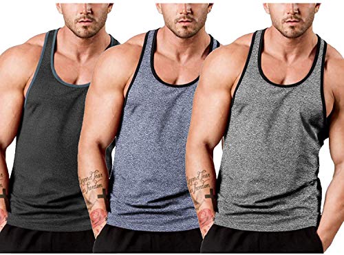 JINIDU - Pack de 3 Camisetas sin Mangas para Gimnasio para Hombre, Camiseta con Espalda en Y para Entrenamiento y músculos, Camisetas sin Mangas para Culturismo y Fitness