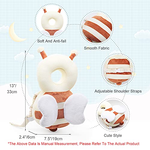 JINYJIA Almohada Protección para la Cabeza del Bebe, Protector de Cabeza de Bebé Ajustables, Suave Anti-Caídas Soporte para la Cabeza del Bebé, para Edad 4-24 Meses Bebé,Ábeja