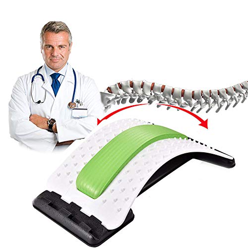 JIUCARE Estiramiento de Espalda, Dispositivo de Estiramiento Lumbar con Cuentas Magnéticas para Masaje de Espalda y Aliviar el Dolor de Espalda, 3 Niveles Ajustables Corrector de Postura (Verde)