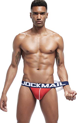 JOCKMAIL Calzoncillos Sexy para Hombre Tangas suspensorios para Hombre sexywear Transpirable Ropa Interior Gay (M, Rojo)