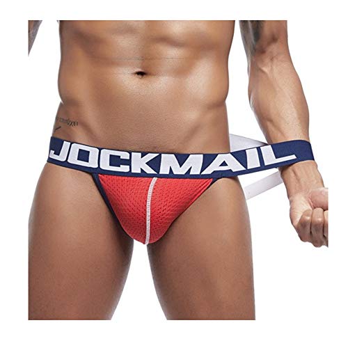 JOCKMAIL Calzoncillos Sexy para Hombre Tangas suspensorios para Hombre sexywear Transpirable Ropa Interior Gay (M, Rojo)