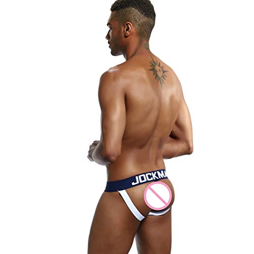 JOCKMAIL Tanga Jockstrap Suspensorio para Hombre Sexy Tanga Slips Ropa Interior para Hombre (L, Azul Marino)