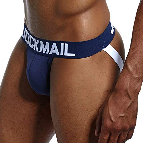 JOCKMAIL Tanga Jockstrap Suspensorio para Hombre Sexy Tanga Slips Ropa Interior para Hombre (L, Azul Marino)