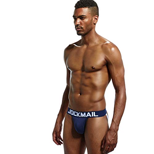 JOCKMAIL Tanga Jockstrap Suspensorio para Hombre Sexy Tanga Slips Ropa Interior para Hombre (L, Azul Marino)