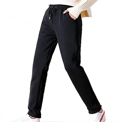 Joligiao Pantalon de Jogging Femmes Chaud Pantalon Forro Polar Longue Pantalon de Sport Avec Poches Polaire de Sachemire Pantalon de Survêtement Training Fitness en Hiver(Negro,x-Large)