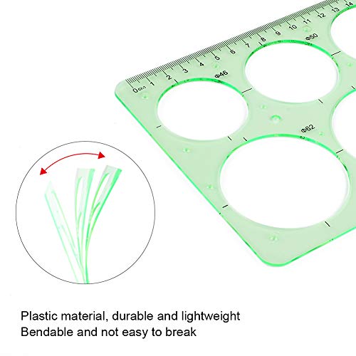 JOYISEN 4 plantillas de dibujo Set círculo oval radio plantilla plástico reglas limpias verde plantillas de medición para la oficina de la escuela