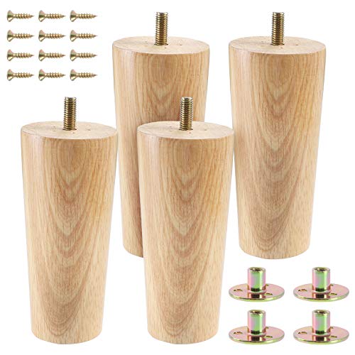 Juego de 4 patas de madera maciza de 13 cm, patas de repuesto cónicas con pernos M8 preperforados