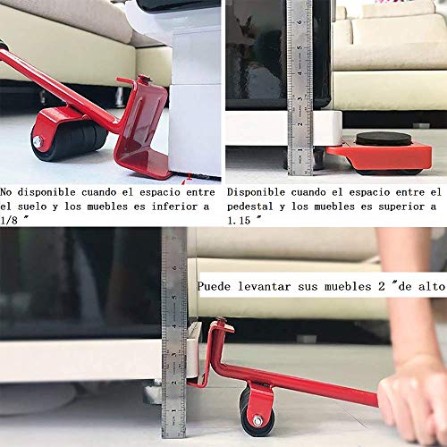 Juego de 5 Piezas Transportador de Muebles con Ruedas Capacidad de Carga de 300 kg Elevador Herramienta de Elevación de Muebles Pesados Portátil para Mover Mobiliario para el Hogar