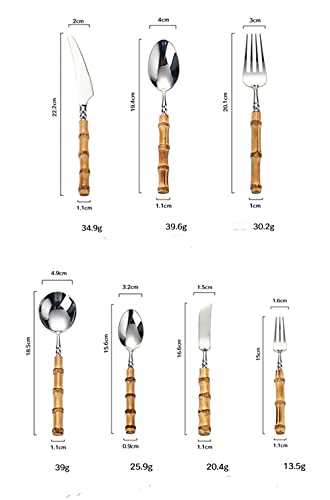 Juego de cubiertos de acero inoxidable de 7 piezas Juego de cubiertos Juego de vajilla con mango de bambú para el hogar / viajes / escuela