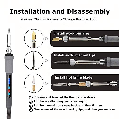 Juego de soldador de pirograbado, 79 unidades, 60 W 220 V, temperatura ajustable con soldador de pintura, puntas de soldadura, consejos de horno de madera, pistón para madera y arte DLY