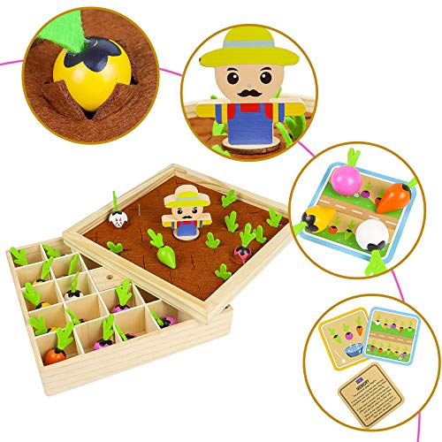 Juguetes Montessori Niños Juegos de Madera 2 En 1 Comida Juguete Bebe Plantar Zanahorias y Memoria Juegos Educativos Regalos para Niños Niñas 3 4 5 6 Años