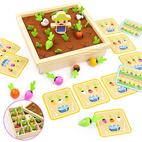 Juguetes Montessori Niños Juegos de Madera 2 En 1 Comida Juguete Bebe Plantar Zanahorias y Memoria Juegos Educativos Regalos para Niños Niñas 3 4 5 6 Años