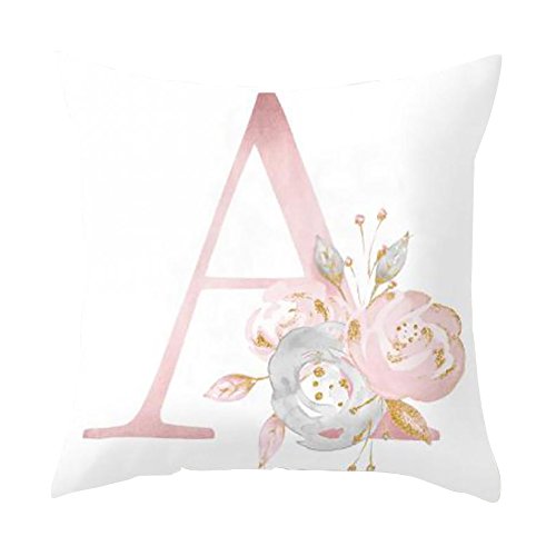 JujubeZAO Funda de almohada/funda de almohada, diseño floral del alfabeto inglés, funda de cojín para la cintura, decoración de la cama de boda para el hogar