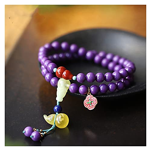 JUSTDANMING Pulsera de Moda Púrpura Yunmei Bad Beads Dos círculo Femenino Cera joyería Pulsera Simple Moda DAF Pulsera de Las Mujeres Chicas (Color : 6mm)