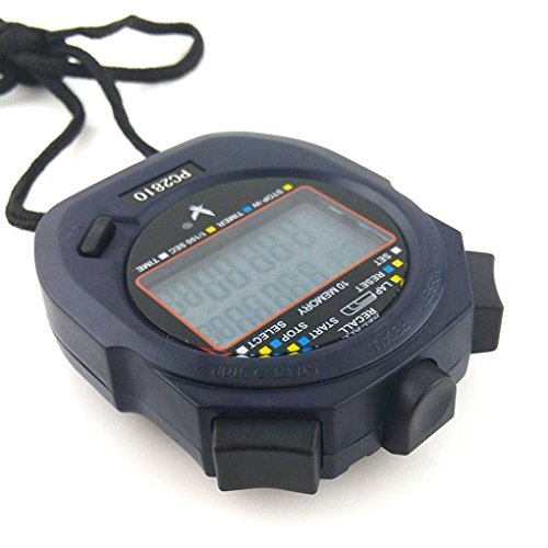 JZK® Cronómetro Deportivo Digital Profesional, 2 Filas 10 Memoria, Alarma, Cuenta Regresiva, batería + acollador, PC2810