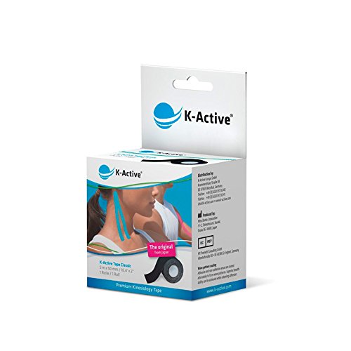 K-Active Kinesiologie Tape Classic NEGRO, hidrorepelente e hipoalergénico, 50 mm x 5 m, caja de 1 unidad