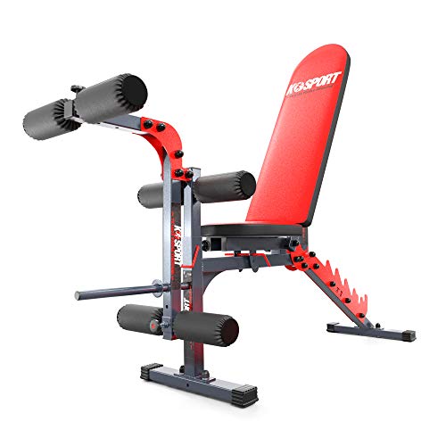 K-Sport Juego de entrenamiento: banco de pesas + curler de piernas, banco de fitness cómodo para entrenamiento de pesas cortas y largas, estación de fuerza para un entrenamiento muscular eficaz