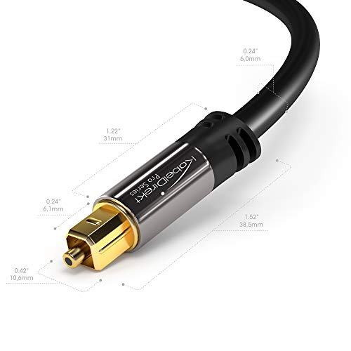 KabelDirekt – 12,5m Cable Óptico TOSLINK Audio (Stereo Dolby Digital Normal, DTS, Conector TOSLINK Macho a Conector TOSLINK Macho, Negro), Pro Series