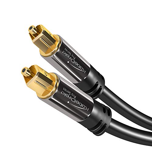 KabelDirekt – 12,5m Cable Óptico TOSLINK Audio (Stereo Dolby Digital Normal, DTS, Conector TOSLINK Macho a Conector TOSLINK Macho, Negro), Pro Series