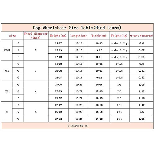 KAJILE Dos Ruedas platas Ajustables Silla de Ruedas para Perros de Chapado de Aluminio para rehabilitación de Patas traseras de Perros discapacitados