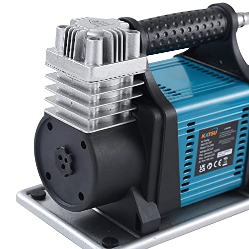 KATSU Inflador Bomba de Neumáticos de Servicio Pesado Compresor de Aire Portátil 12V 23A 150PSI 240W Flujo de Aire 40L/Min + 3M Cable Eléctrico + 3M Manguera de Aire Flexible + 3 Boquillas + Bolsa