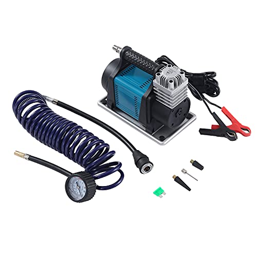 KATSU Inflador Bomba de Neumáticos de Servicio Pesado Compresor de Aire Portátil 12V 23A 150PSI 240W Flujo de Aire 40L/Min + 3M Cable Eléctrico + 3M Manguera de Aire Flexible + 3 Boquillas + Bolsa