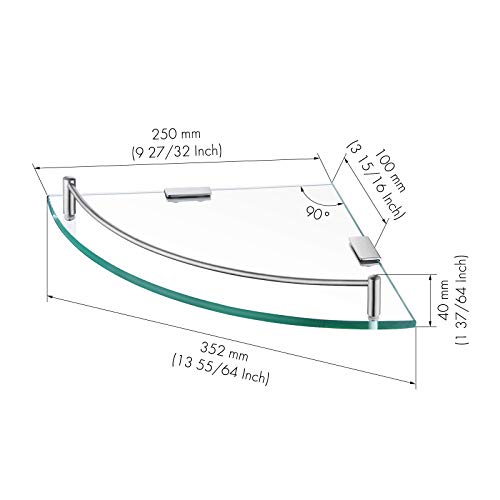 KES Estanteria Baño Estantería de Cristal Ducha 7MM Grueso Vidrio Templado 2 Piezas Estante Baño Cristal Pared con Toallero Acero Inoxidable SUS304 Acabado Cepillado, BGS2101A-2-P2