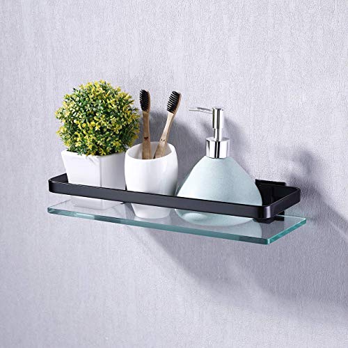 KES Estantería Baño Estanterías Cristal Baño Vidrio Templado 8mm Extra Gruesa Montado en la Pared Rectangular Baldas Baño Negra Aluminio Negro 2 Pieza, A4126A-BK-P2