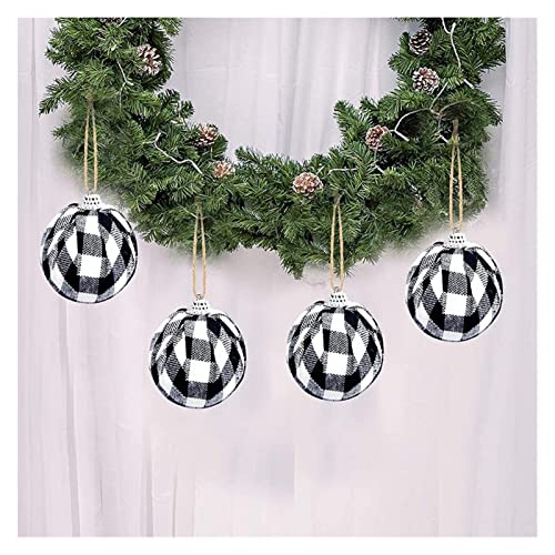 KESHIKUI New Mei 12 unids Buffalo Tela Escocesa Bola de Tela navideña Bolas envueltas Bolas de Navidad Ornamento Colgante for la decoración del Partido de Halloween (Color : White Black)