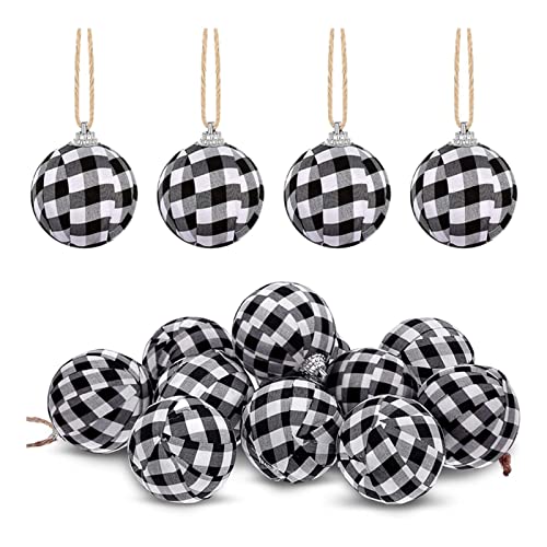 KESHIKUI New Mei 12 unids Buffalo Tela Escocesa Bola de Tela navideña Bolas envueltas Bolas de Navidad Ornamento Colgante for la decoración del Partido de Halloween (Color : White Black)