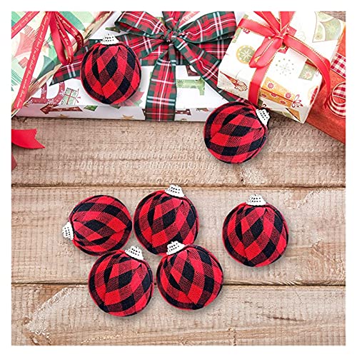 KESHIKUI New Mei 16pcs Buffalo Cheque Bola de Tela Tela de Navidad Bolas envueltas Ornamento Colgando for la decoración del Partido del árbol de Navidad (Color : Red Black)